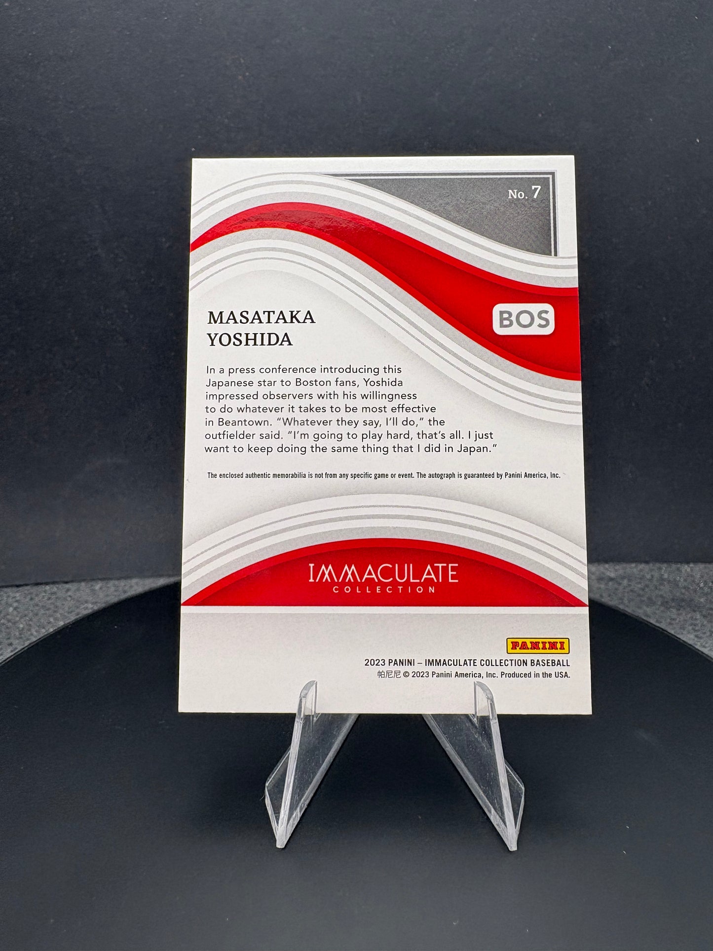 2023 Immaculate Collection Masataka Yoshida /8 patch with a button AUTO