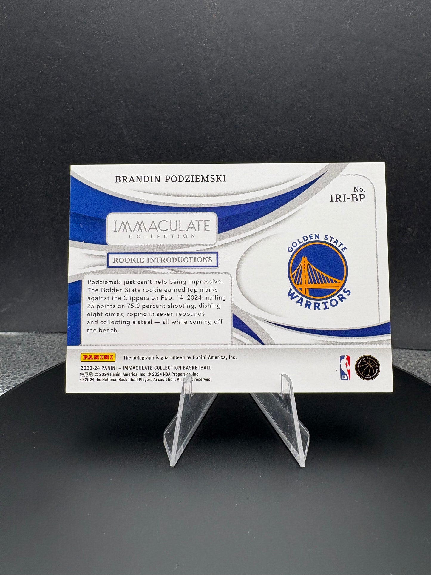 2023-24 Immaculate Collection Rookie Introductions Brandin Podziemski RC/99 AUTO