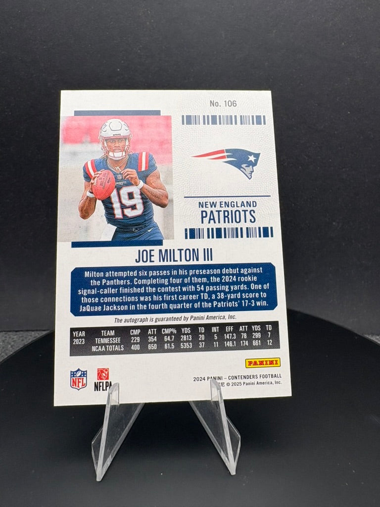 2024 Contenders Joe Milton II RC /149 AUTO Playoff Ticket