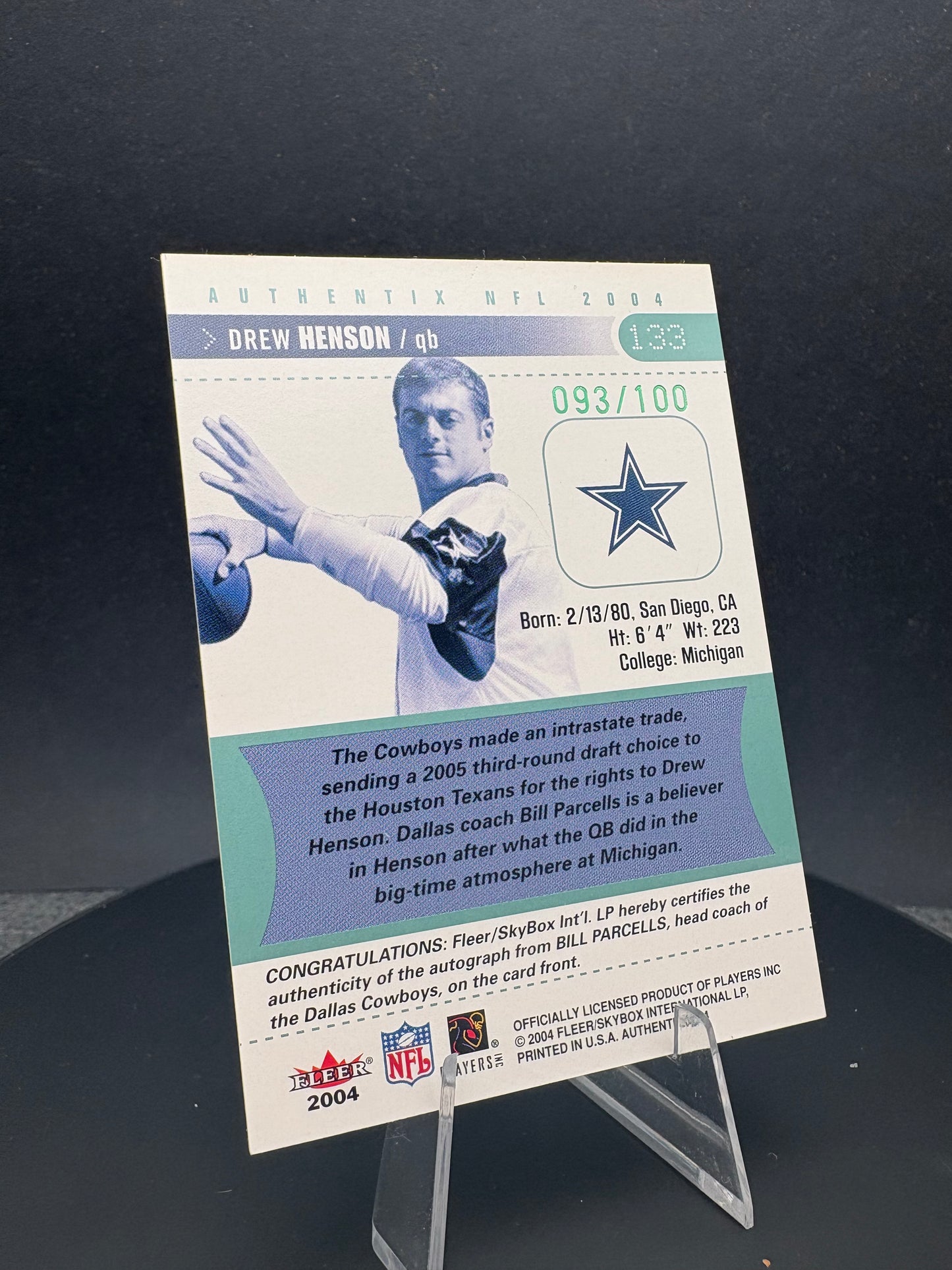 2004 Fleer Drew Henson / Bill Parcells AUTO /100