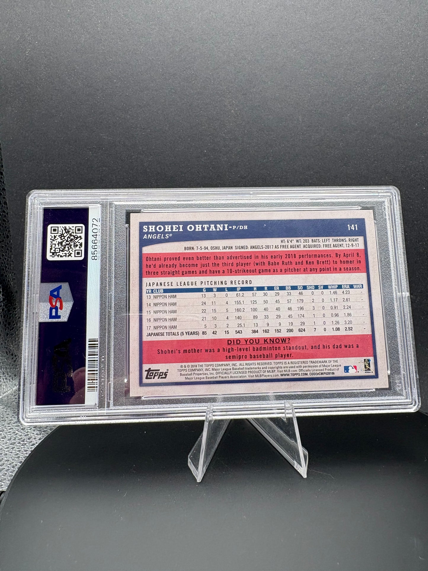 2018 Topps Big League Shohei Ohtani GOLD PSA 9