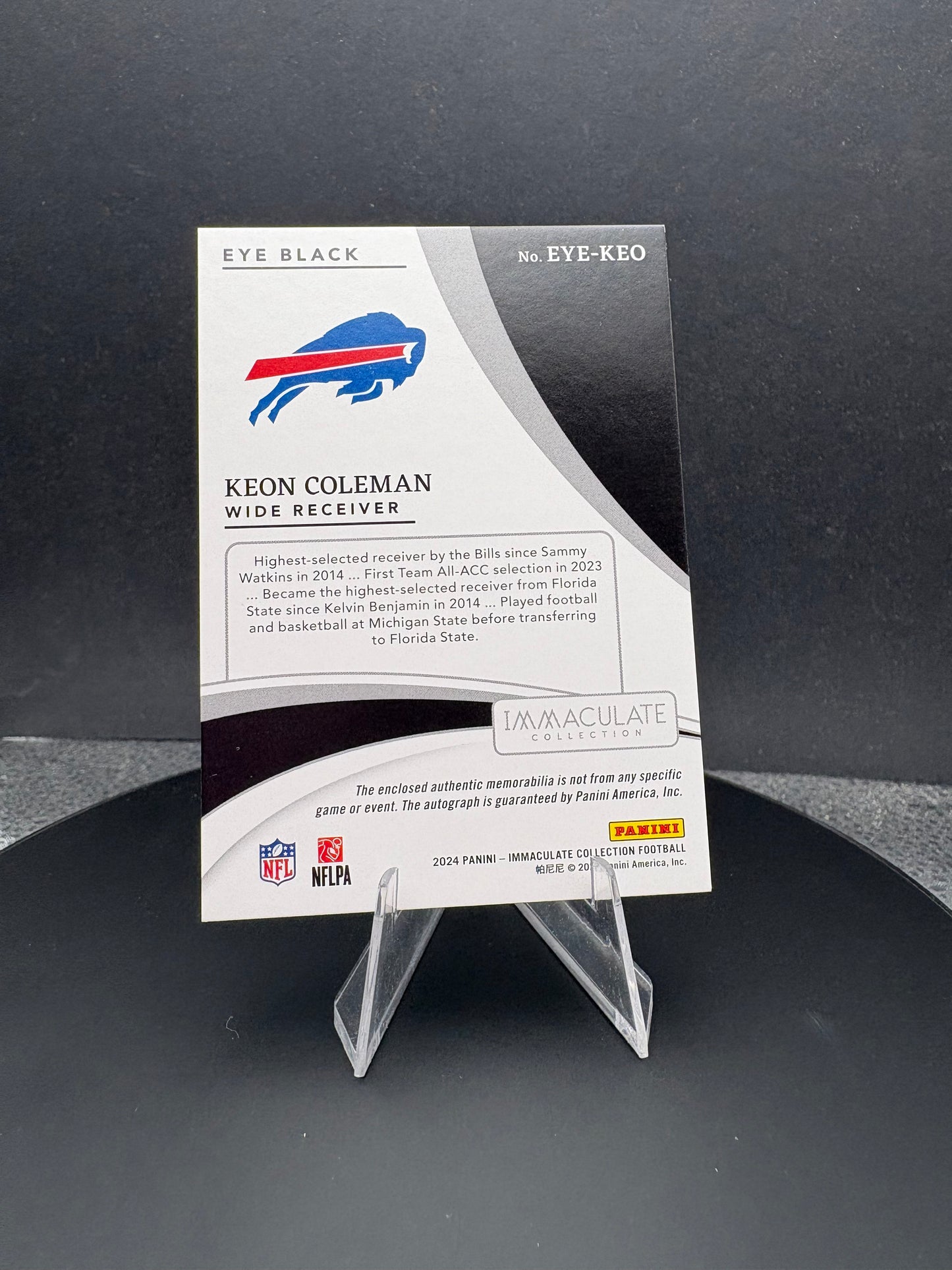 2024 Immaculate Collection Keon Coleman Eye Black patch/auto /99 RC