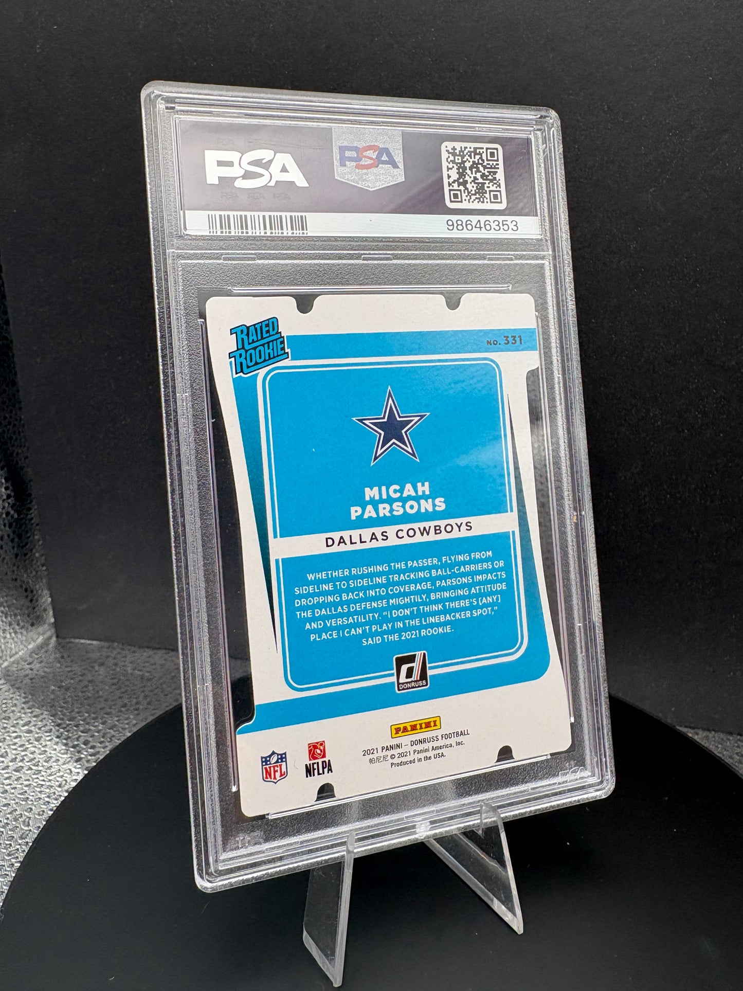 2021 Donruss Micah Parsons /25 Press Proof Gold Die-Cut PSA 9