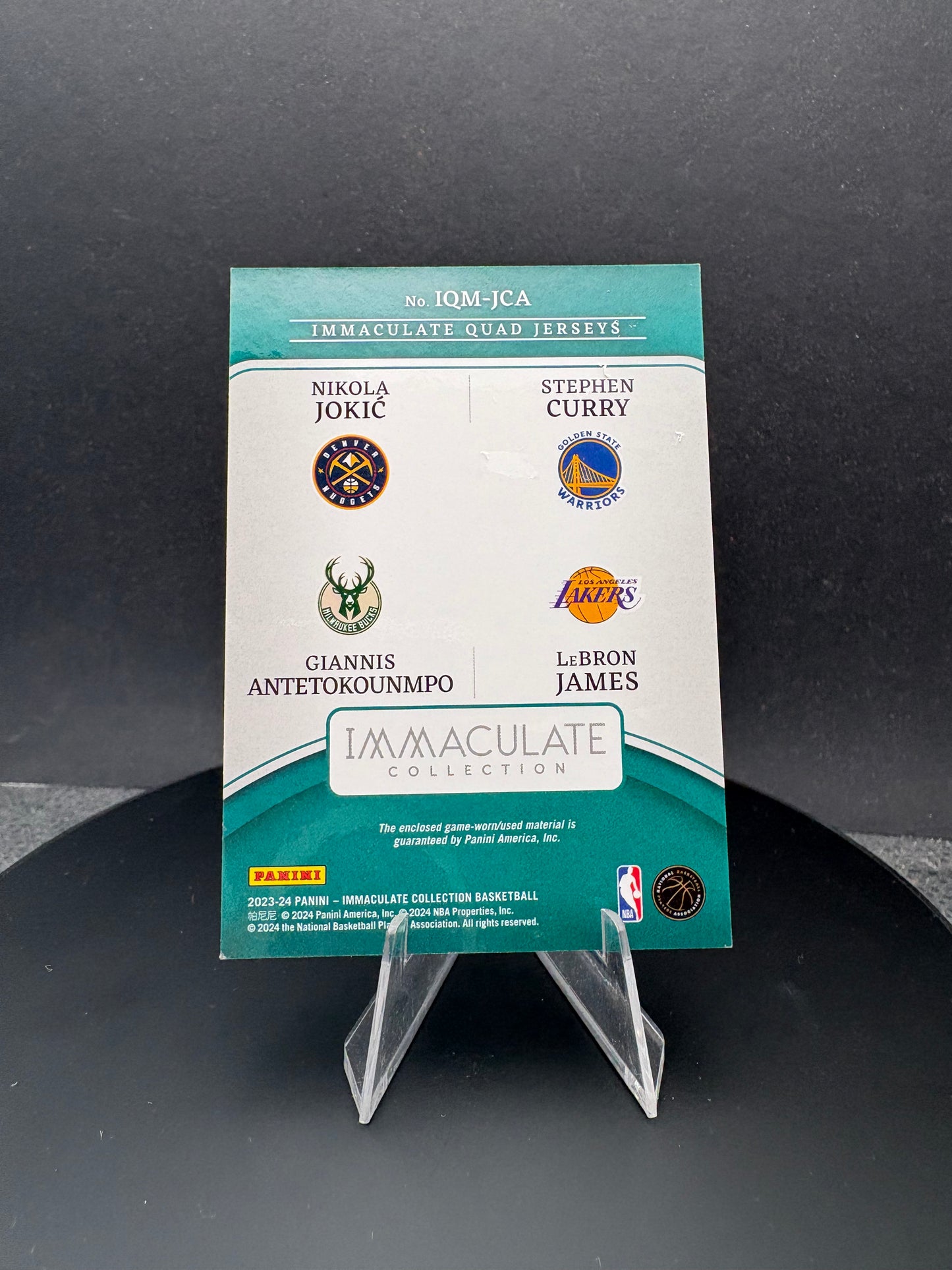 2023-24 Immaculate Collection Quad Jerseys Jokic, Curry, James, Giannis /99