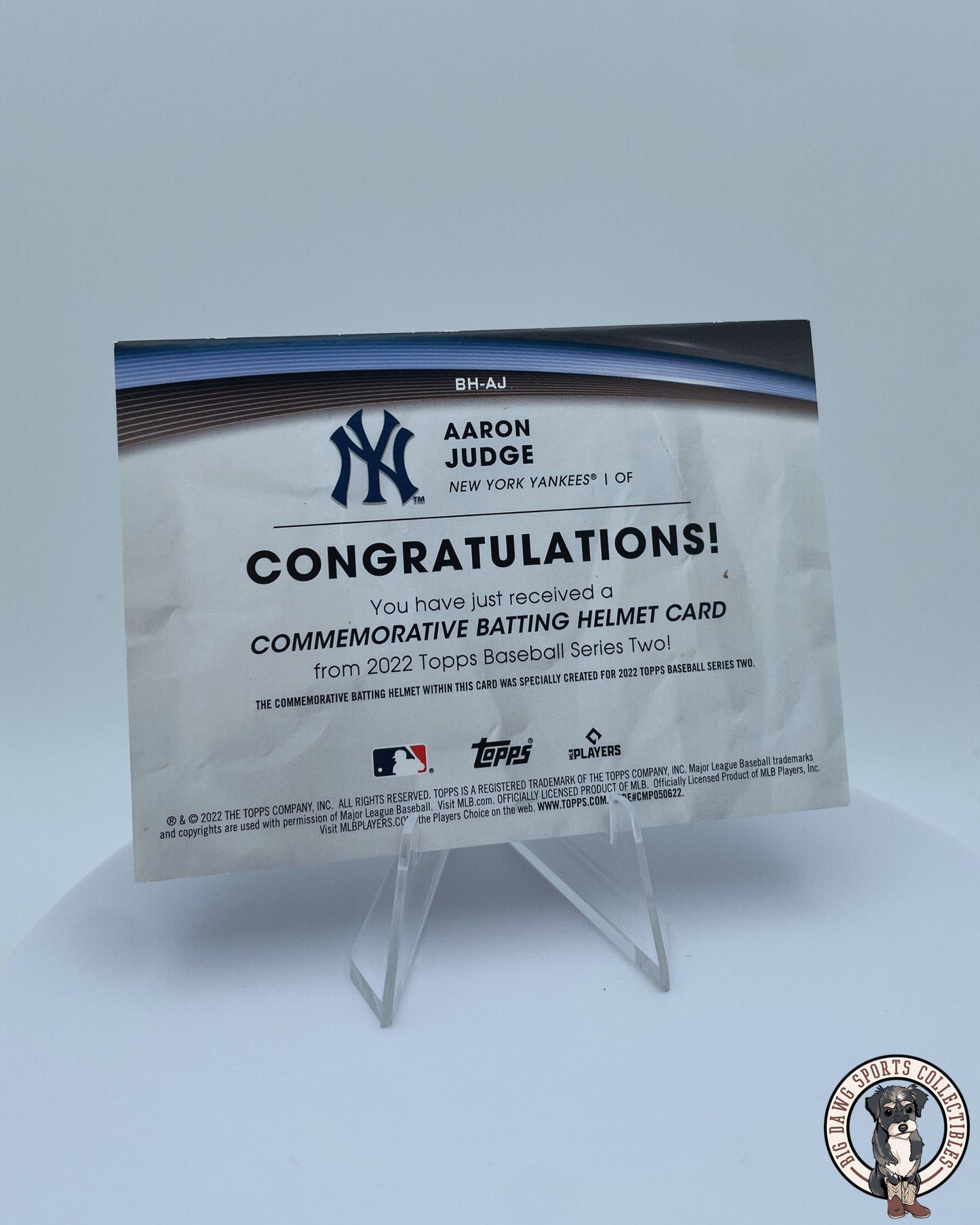 Aaron Judge Mini Commemorative Batting Helmet Card - NY Yankees -2022 Topps