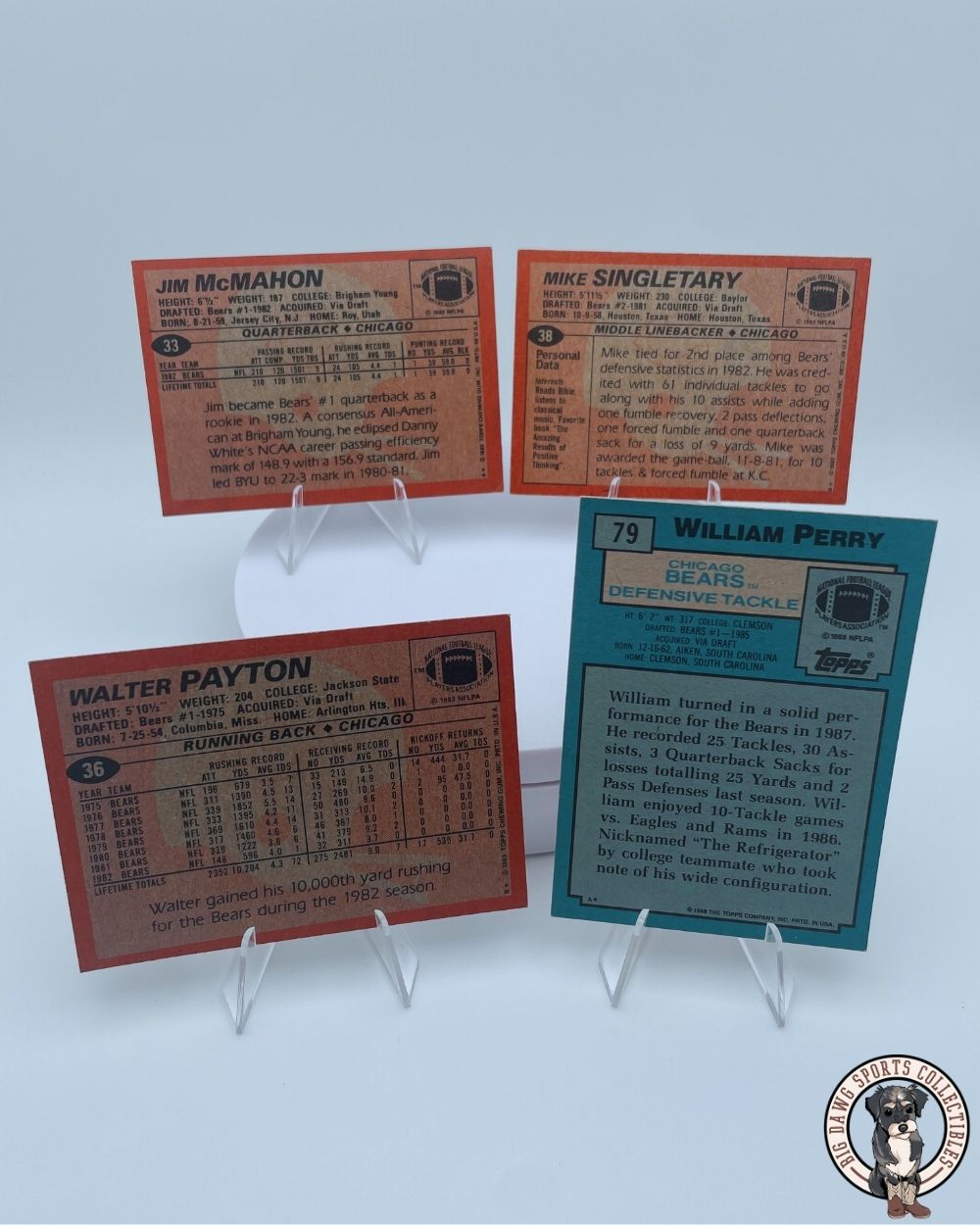 Chicago Bears Legends Bundle - Walter Payton, Jim McMahon (RC), Mike Singletary (RC), William Perry - 1980s Topps