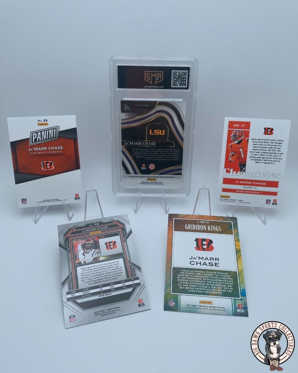 Ja'Marr Chase Bundle – Select Red Lazer (GEM MT 10), Gridiron Kings, and Chronicles Rookie Collection
