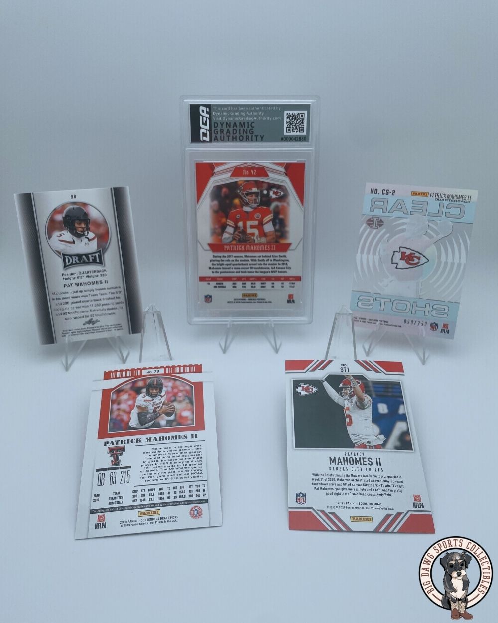 Patrick Mahomes Bundle – 2019 Phoenix Purple (DGA 9.0), Clear Shots, & Season Ticket Collection