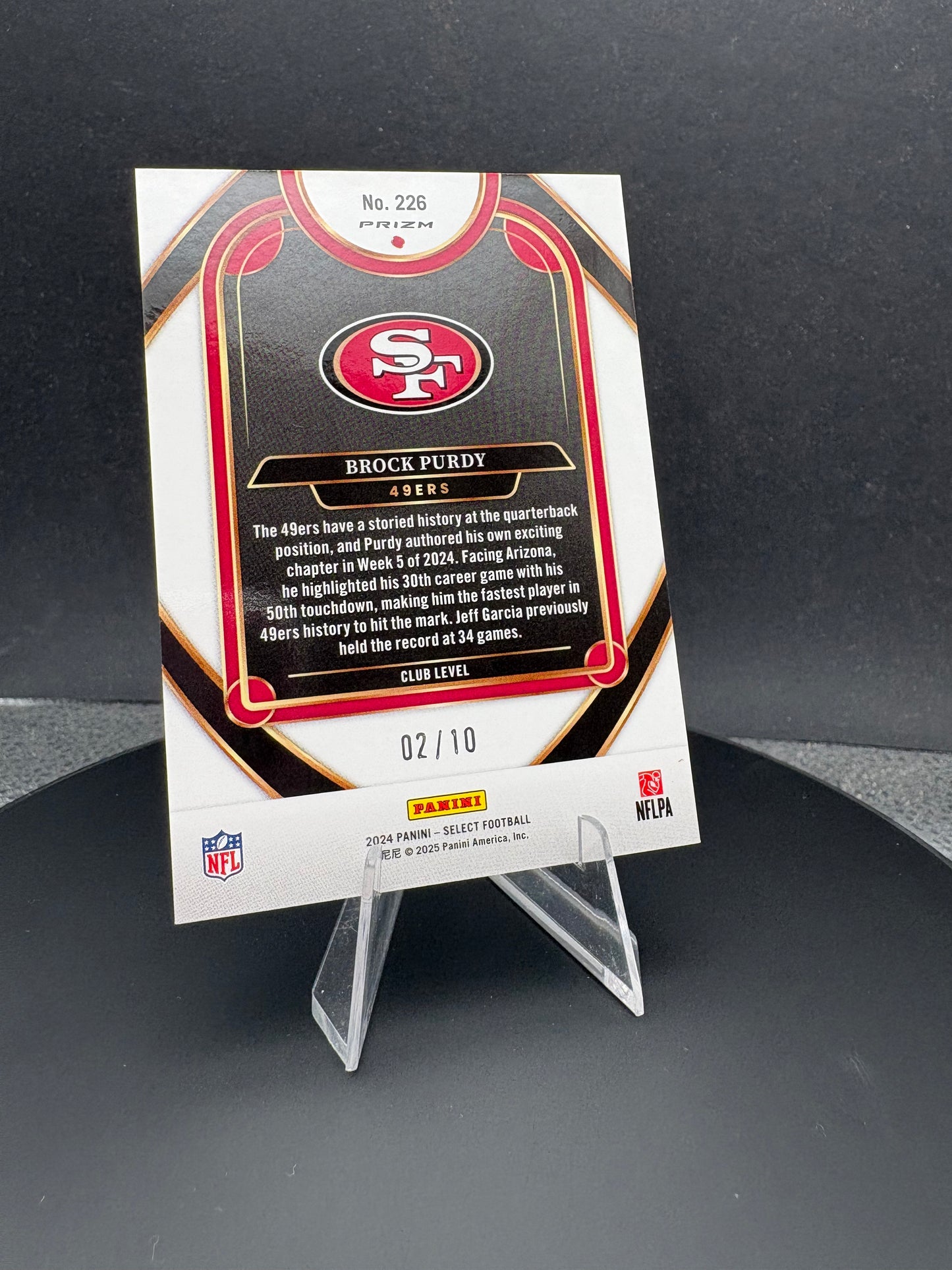 2024 Select Brock Purdy Shock Prizm /10 red and yellow