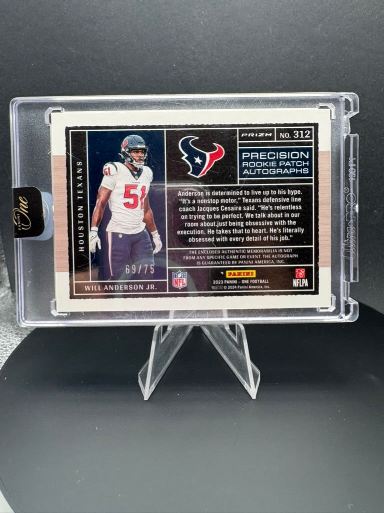 2023 Panini One Will Anderson Jr /75 RPA tri-color patch