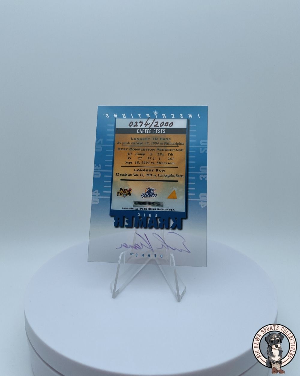 Erik Kramer 1997 Pinnacle Inscriptions Auto #274/2000 – Chicago Bears