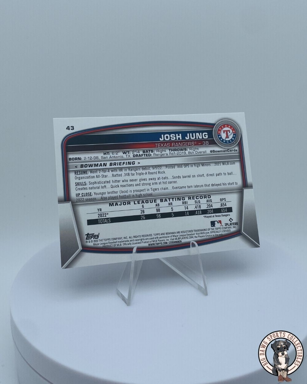 Josh Jung 2023 Bowman Rookie Card #43 - Texas Rangers