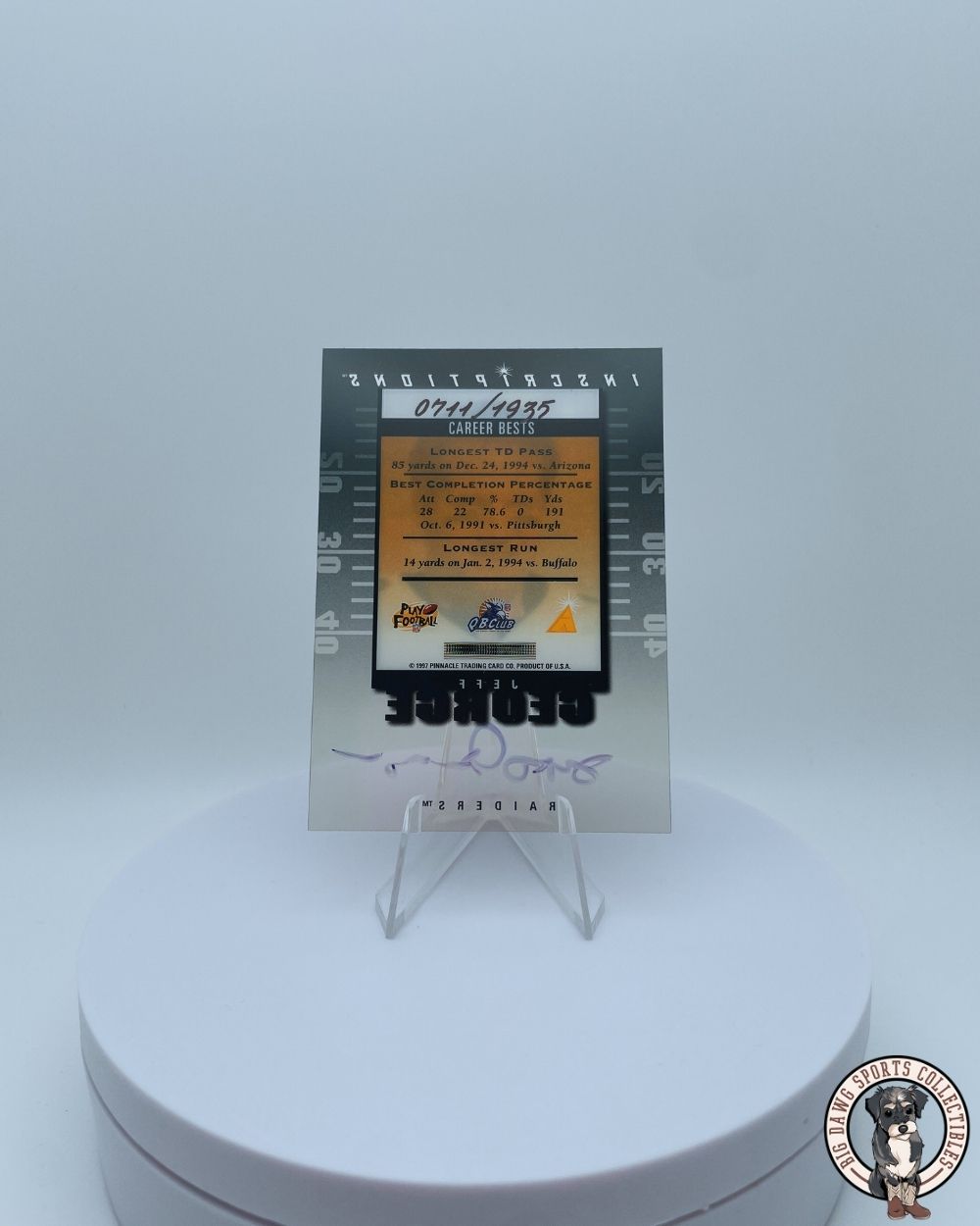 Jeff George 1997 Pinnacle Inscriptions Auto #711/1935 – Oakland Raiders