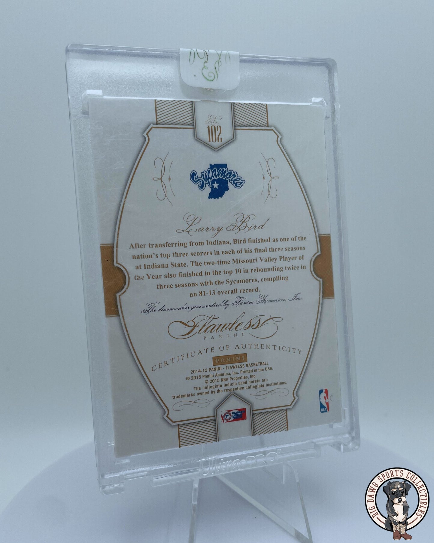 Larry Bird 2018-19 Panini Dominion Peerless Autograph Relic Card (15/49)