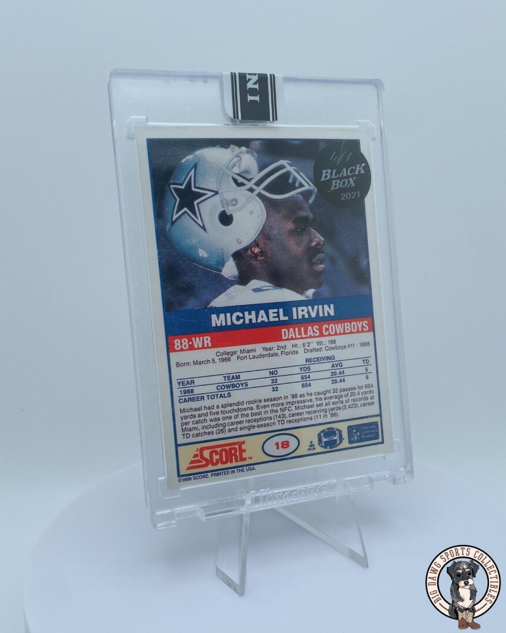 Michael Irvin Autographed 1999 Score Football Card - Black Box 1/1 Edition