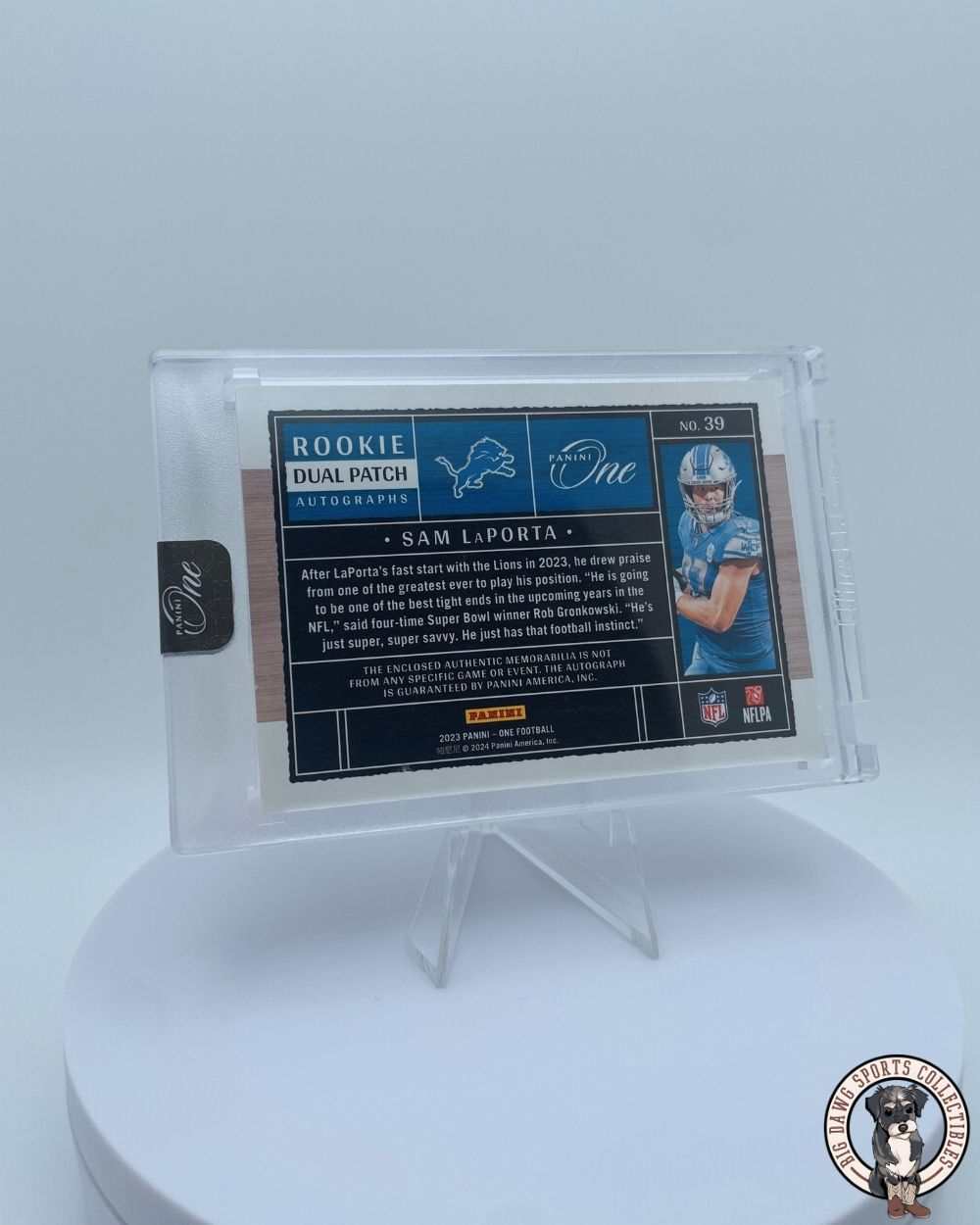 Sam LaPorta 2023 Panini One Rookie Dual Patch Autograph Card #39 166/199 - Detroit Lions (RC)