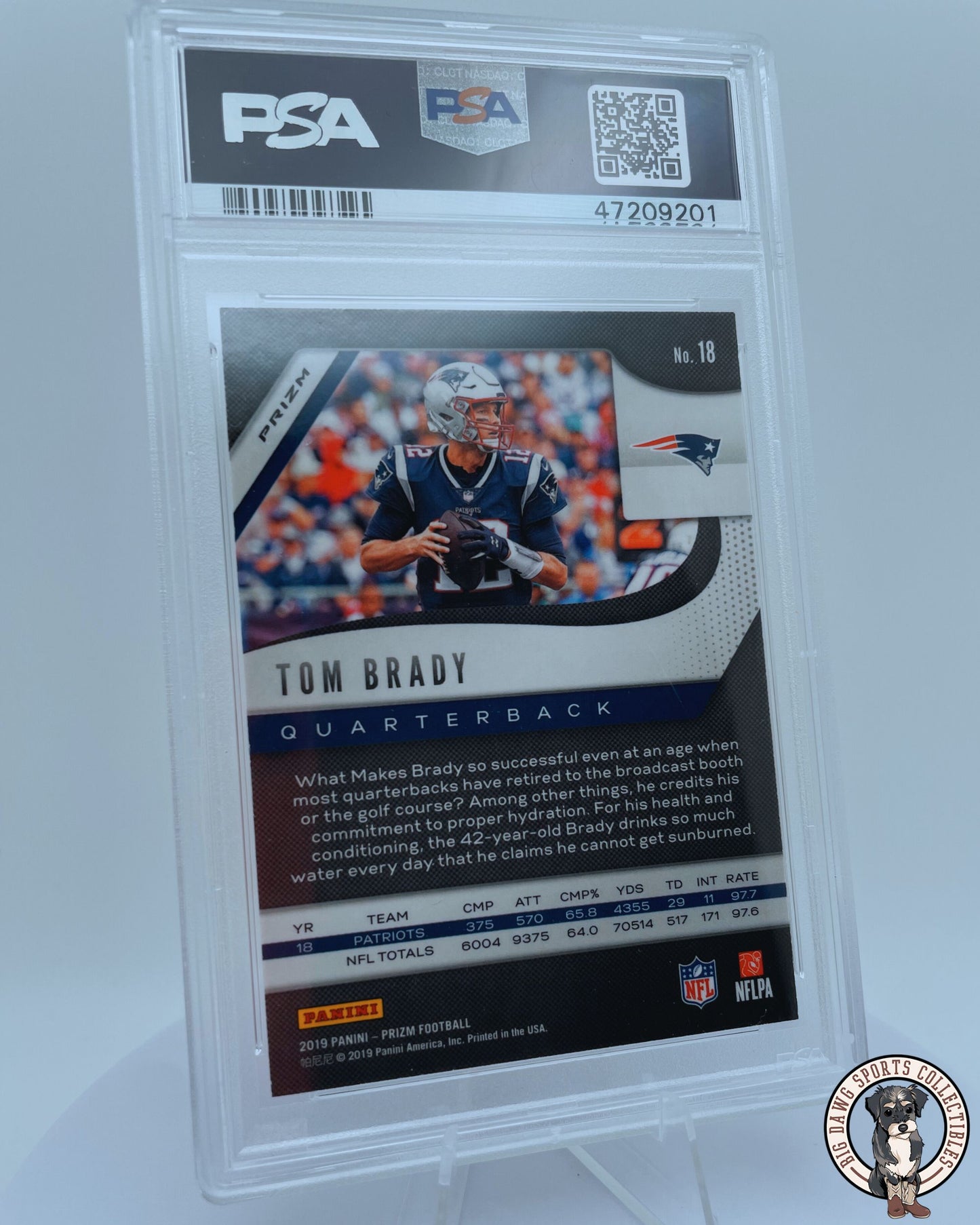 Tom Brady 2019 Panini Prizm Silver Prizm Card #18 - PSA 10