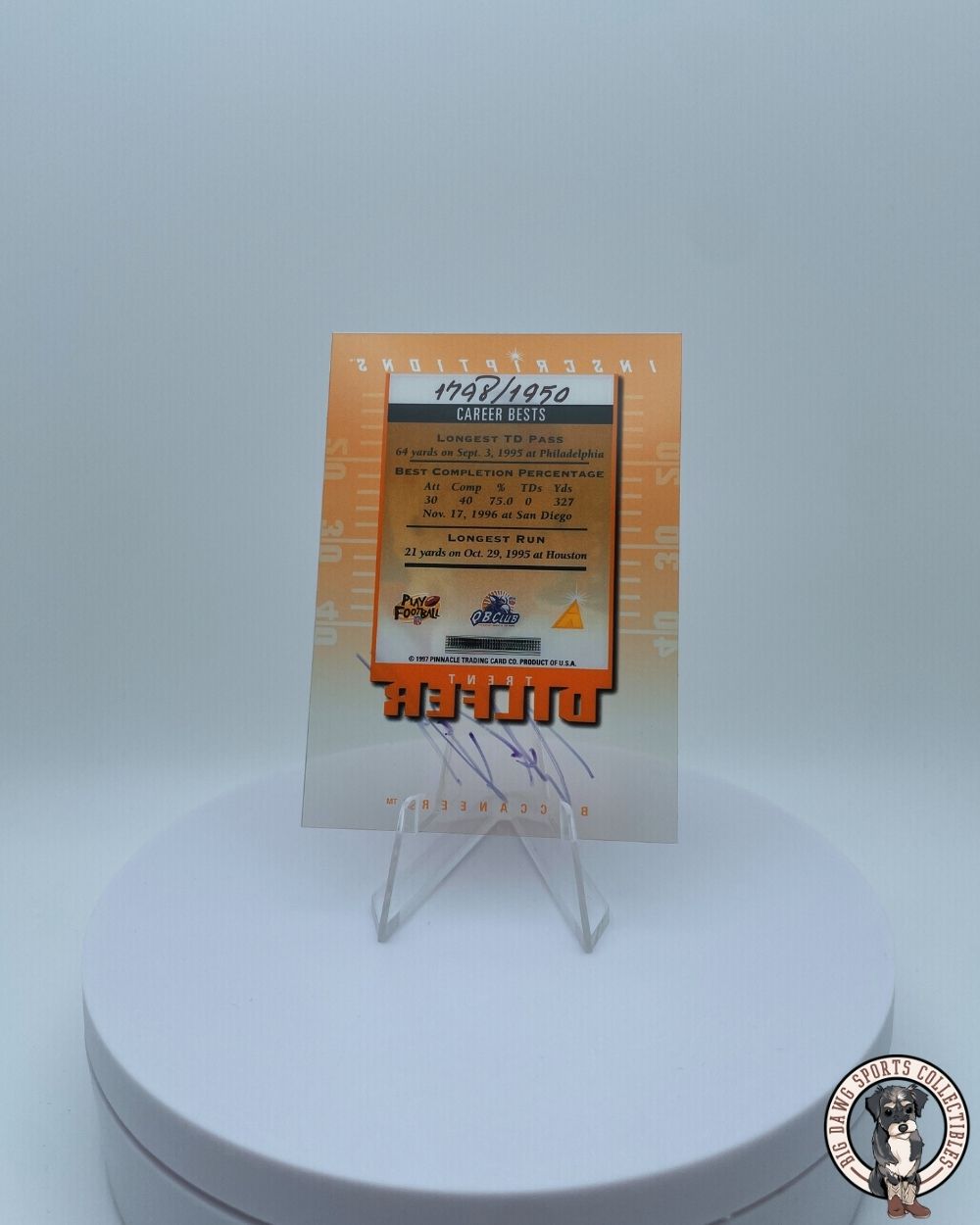 Trent Dilfer 1997 Pinnacle Inscriptions Autographed Card #12 - Limited Edition 1793/1950