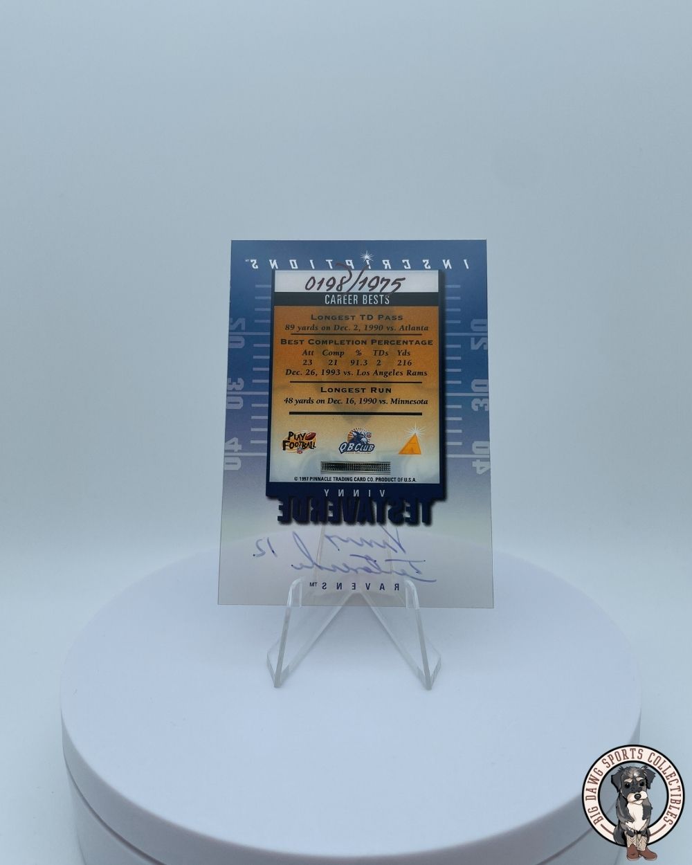 Vinny Testaverde 1997 Pinnacle Inscriptions Auto #12 - Hand Numbered 198/1950