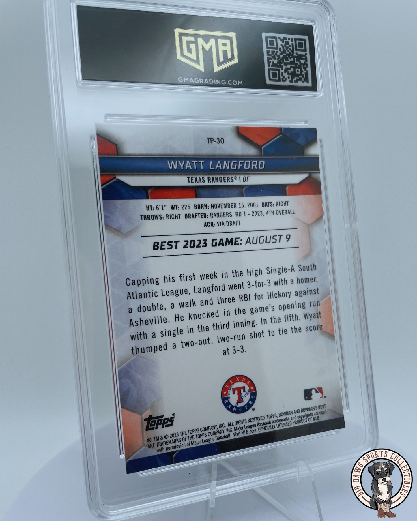 Wyatt Langford 2023 Bowman's Best Rookie Card #TP30 - GMA 10
