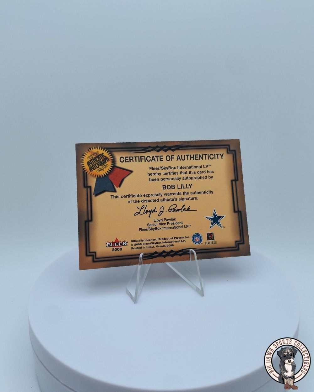 Bob Lilly 2000 Fleer Autographics Authentic Autograph Card - Dallas Cowboys Legend - Certified