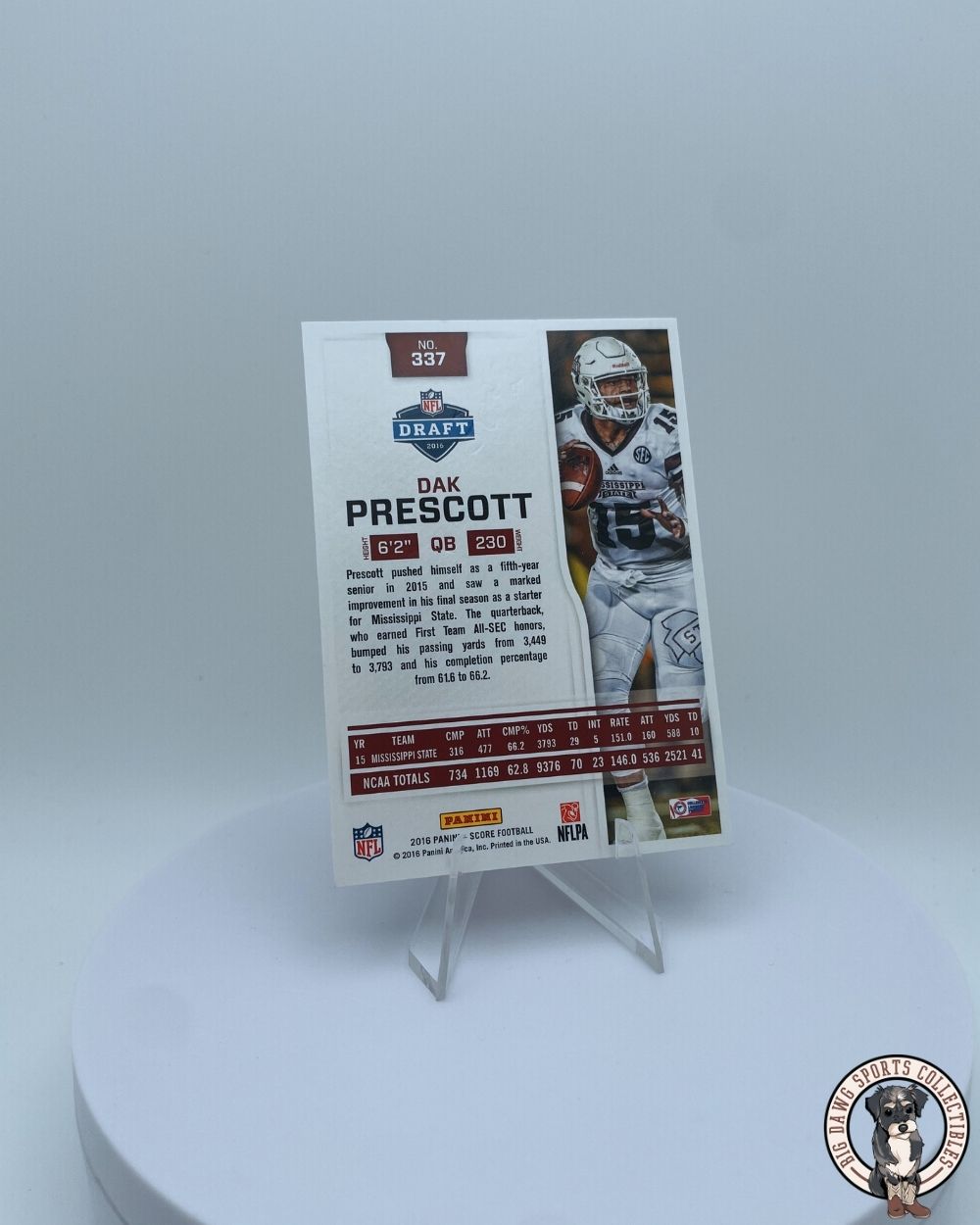 Dak Prescott 2016 Panini Score Rookie Card #337 - Mississippi State University - Dallas Cowboys Franchise QB