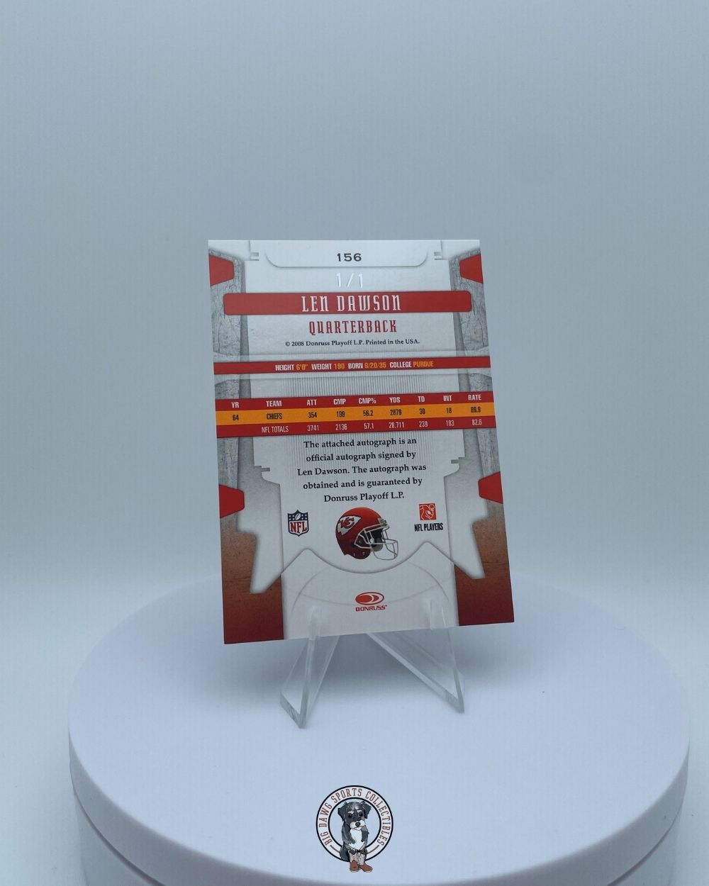 Len Dawson 1/1 - 2008 Donruss Leaf Limited Monikers Legend Auto - Kansas City Chiefs