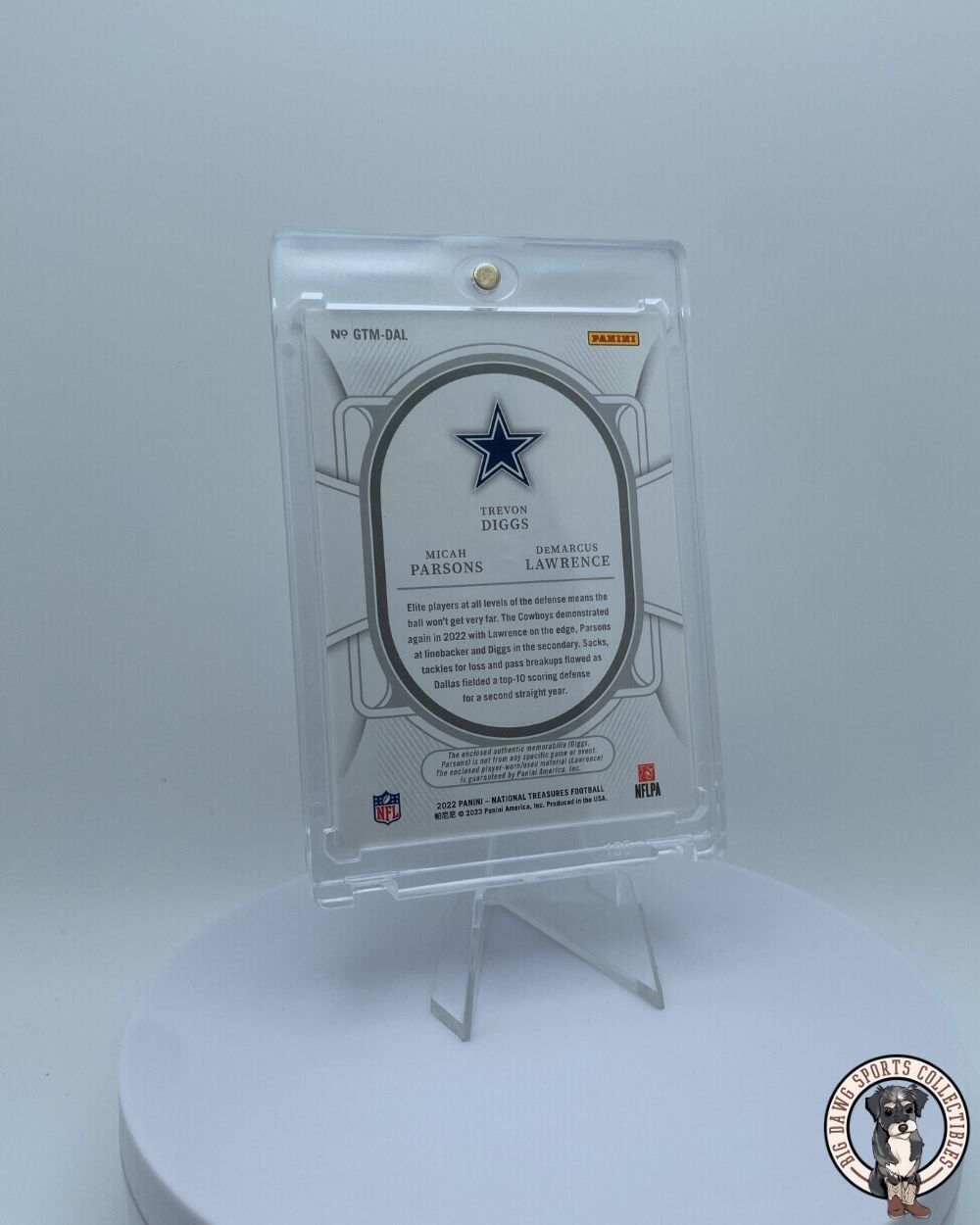 Trevon Diggs, Micah Parsons, DeMarcus Lawrence 2022 Panini National Treasures Triple Patch Card #GTM-DAL - 05/99