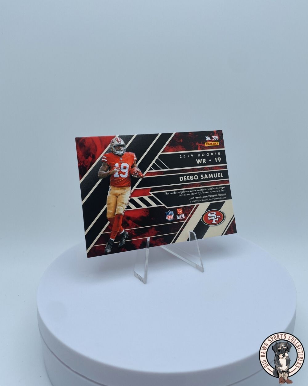 Deebo Samuel 2019 Panini Playbook NFL 100th Year Dual Autograph Jersey & Patch Card #217 /100