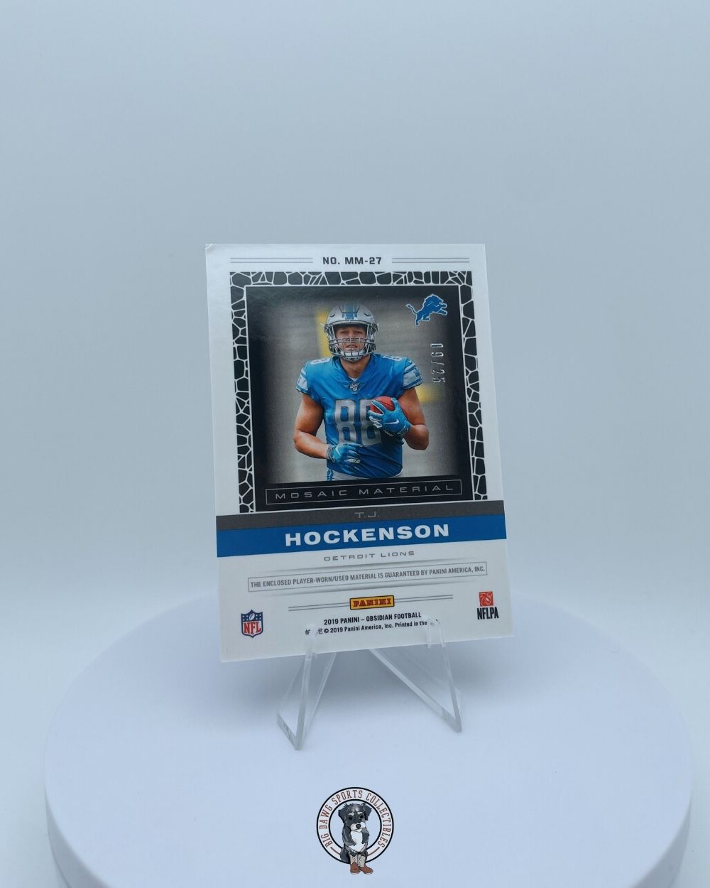 T.J. Hockenson 2019 Panini Obsidian Mosaic Material Patch Card #MM-27 - 09/25