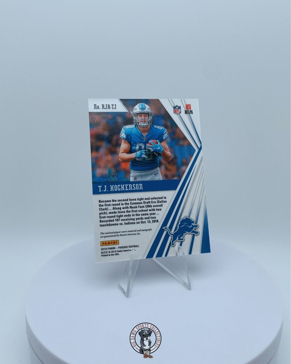 T.J. Hockenson 2019 Panini Phoenix RPA Bronze #RJA-TJ Rookie Patch Auto /99