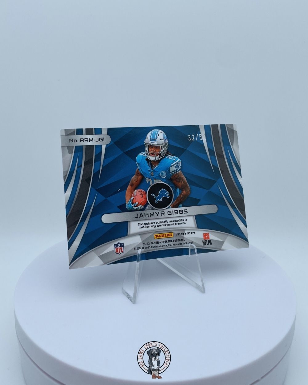 Jahmyr Gibbs 2023 Panini Spectra Rising Rookie Dual Memorabilia Card #RRM-JGI - 32/50