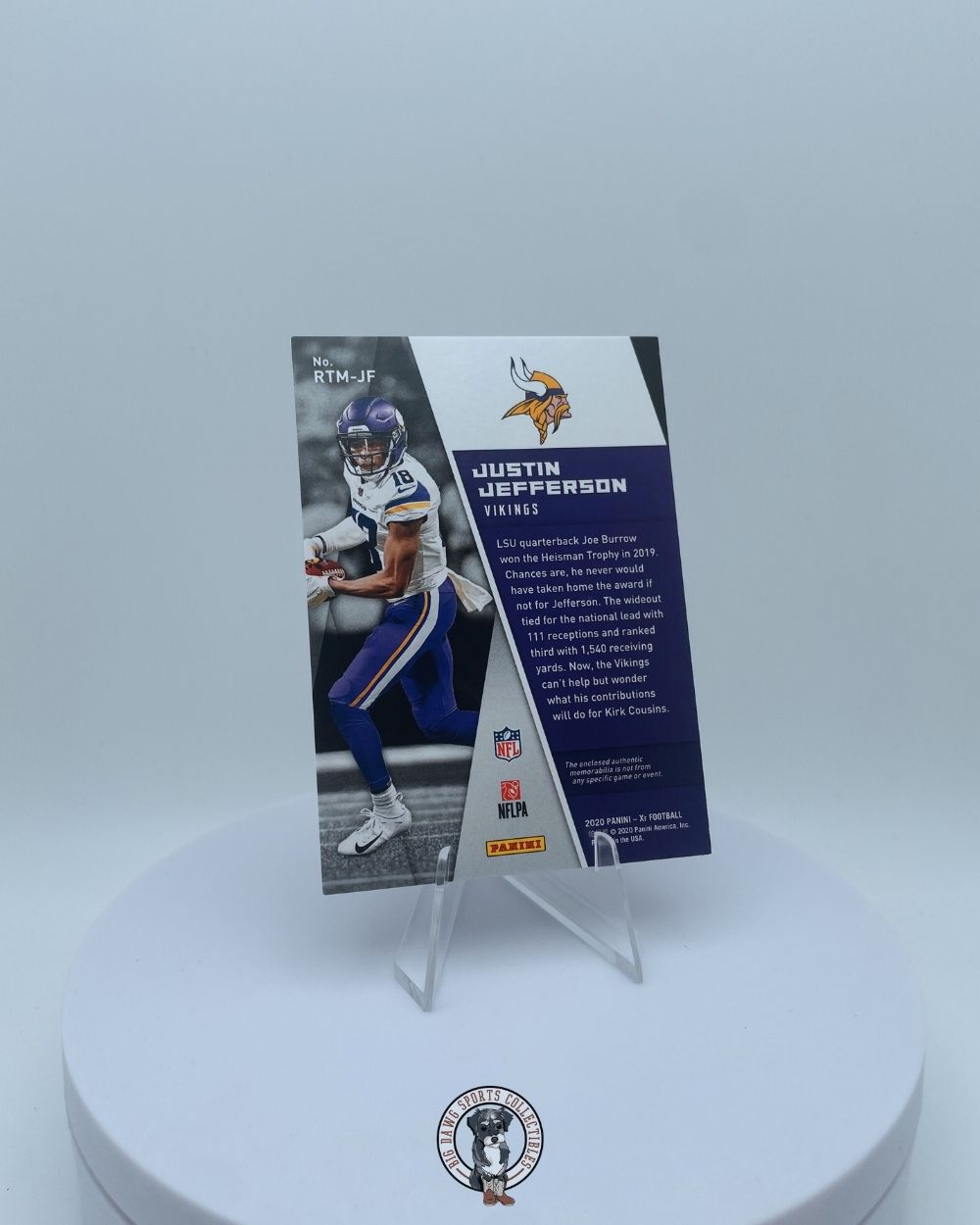 Justin Jefferson 2020 Panini XR Triple Threats Rookie Relic Card - Purple Swatch #RTM-JF