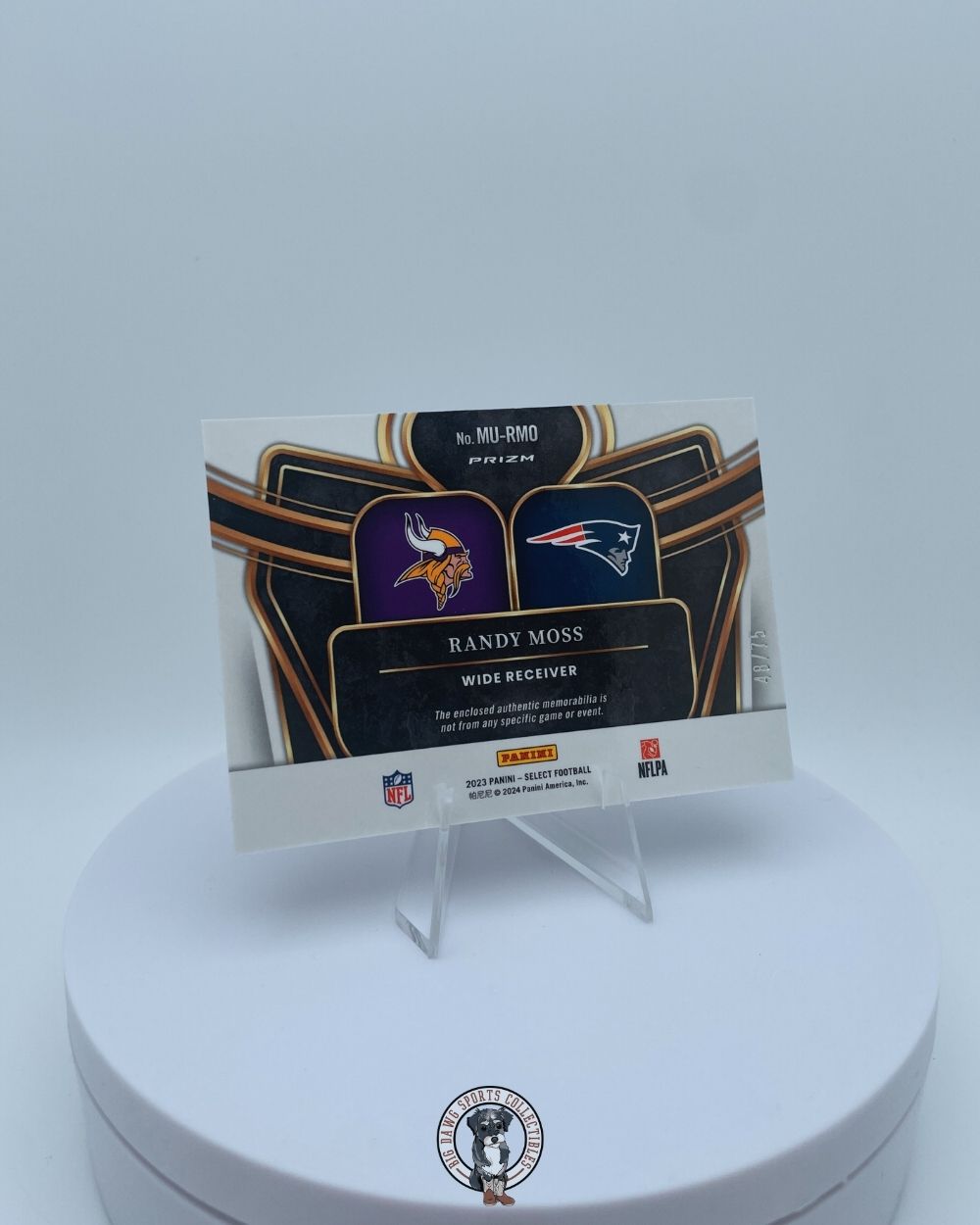 Randy Moss 2023 Panini Select Multiverse Dual Patch Card #MU-RMO - 48/75