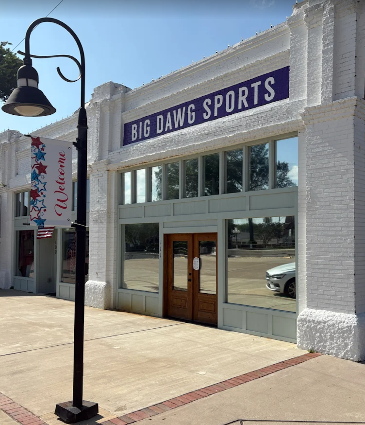 Big Dawg Sports storefront on the square in Mount Vernon, Texas