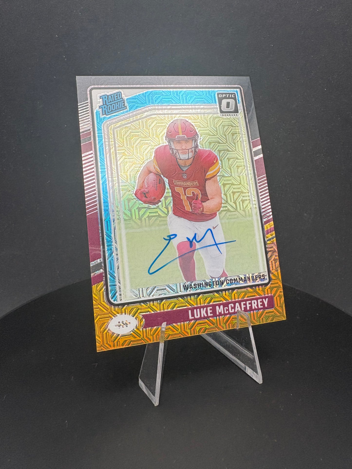 Luke McCaffrey Rated Rookie 17/60 auto, black gold prizm