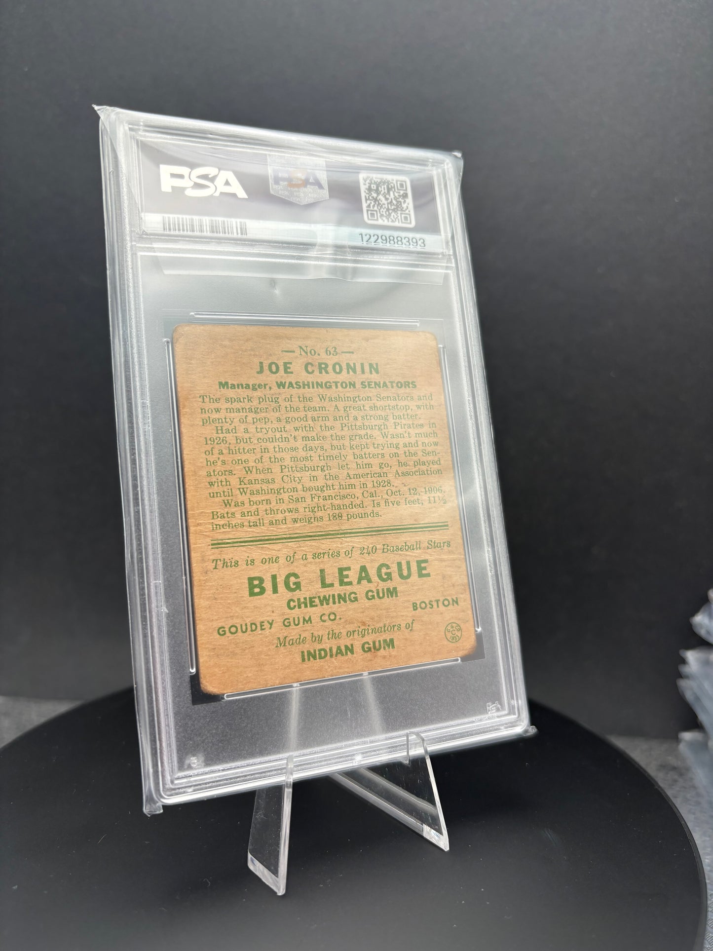 1933 Goudey Joe Cronin PSA 1.5