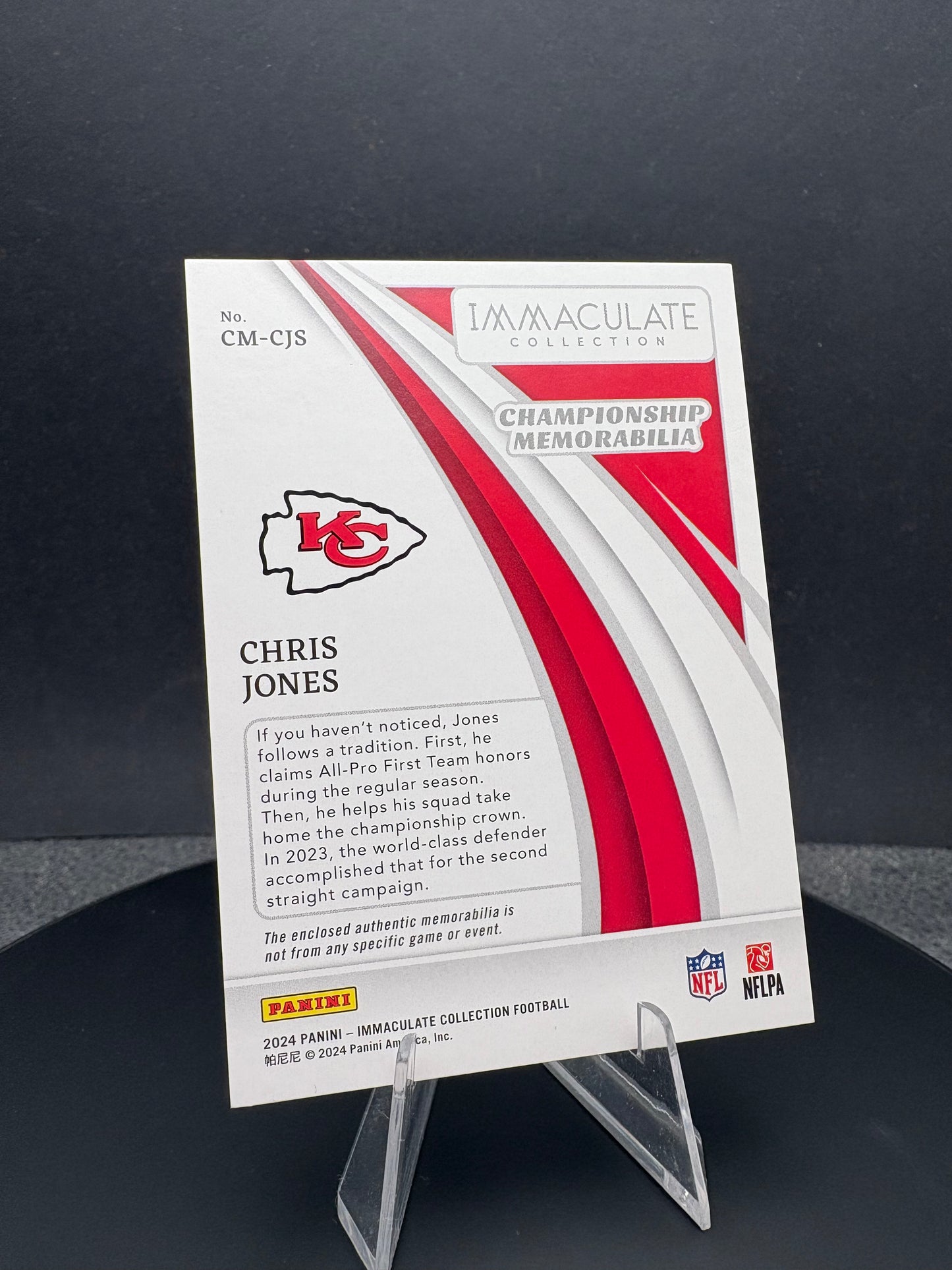 2024 Immaculate Collection Chris Jones Championship Memorabilia /99 jersey patch