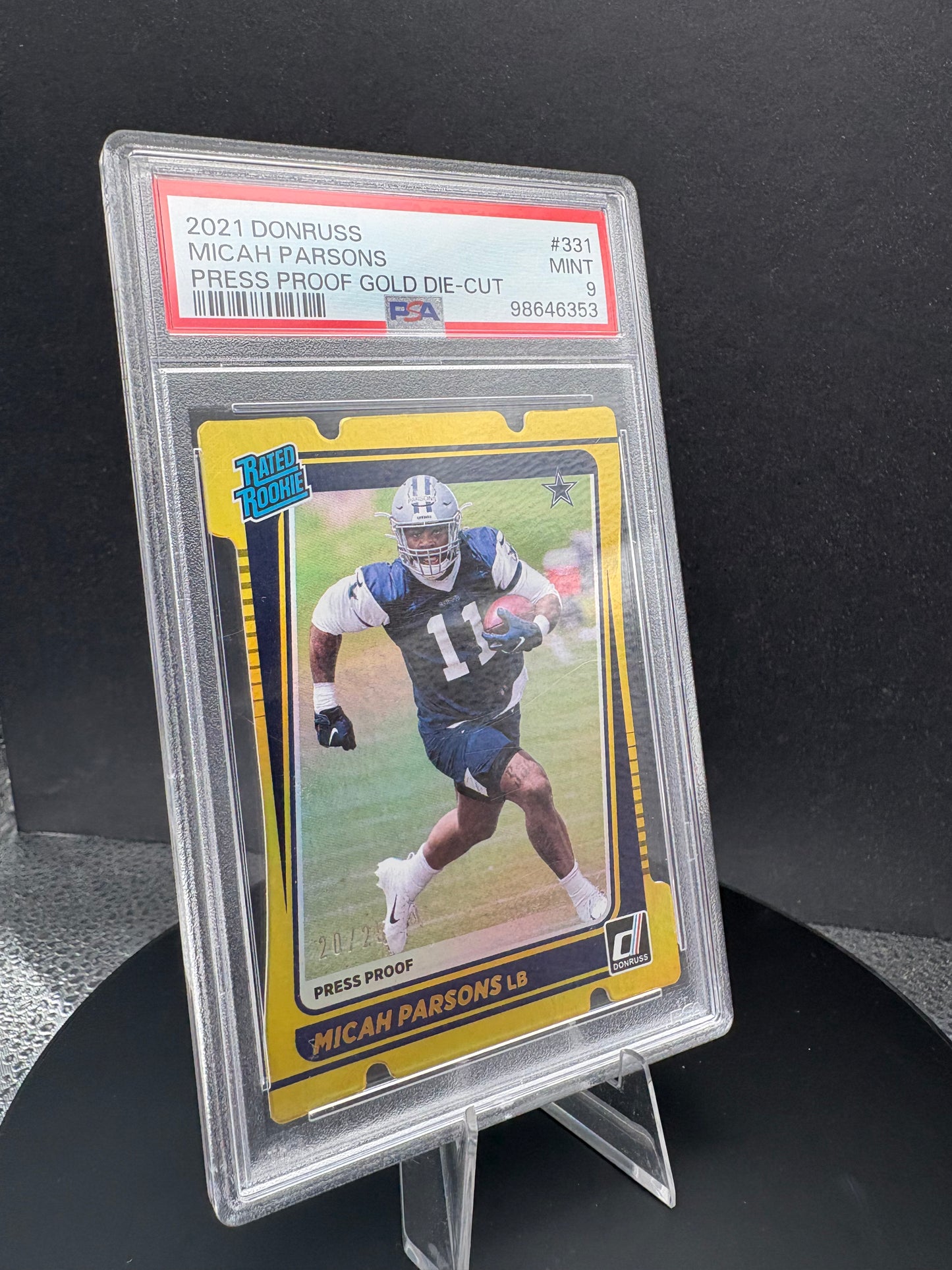 2021 Donruss Micah Parsons /25 Press Proof Gold Die-Cut PSA 9