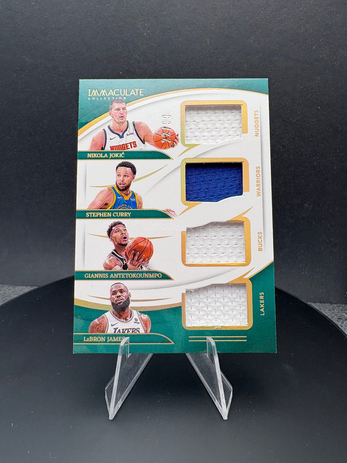 2023-24 Immaculate Collection Quad Jerseys Jokic, Curry, James, Giannis /99