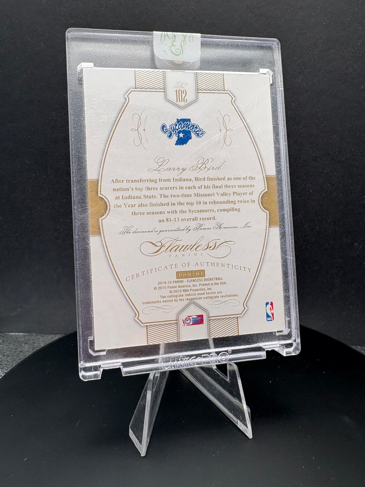 Larry Bird 2014-15 Panini Flawless Diamond Card Autographed (19/20)