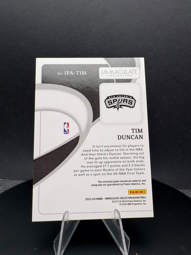 2023-24 Immaculate Collection Tim Duncan patch /10 AUTO