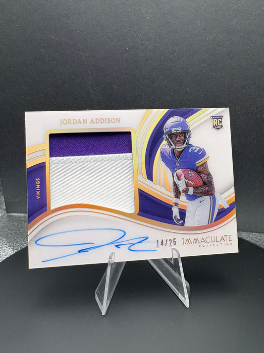 2023 Immaculate Collection Jordan Addison Premium 2 color Patch auto RC /25