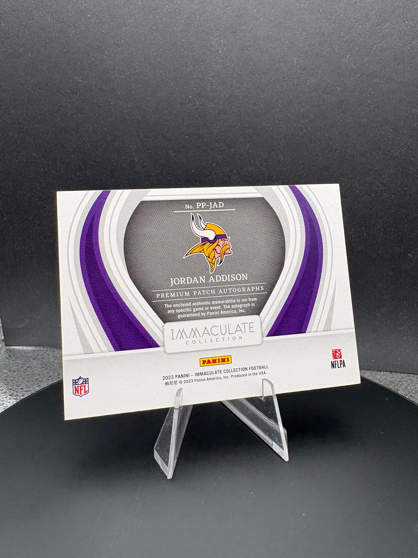 2023 Immaculate Collection Jordan Addison Premium 2 color Patch auto RC /25