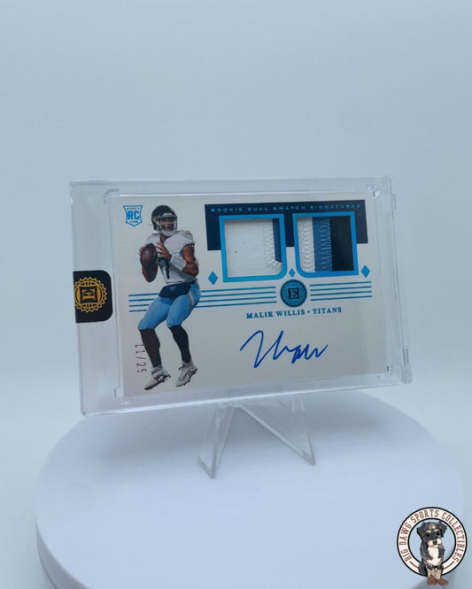 Malik Willis 2022 Panini Encased Rookie Dual Swatch Signatures Card #RSS-MW 11/25 - Tennessee Titans (RC)